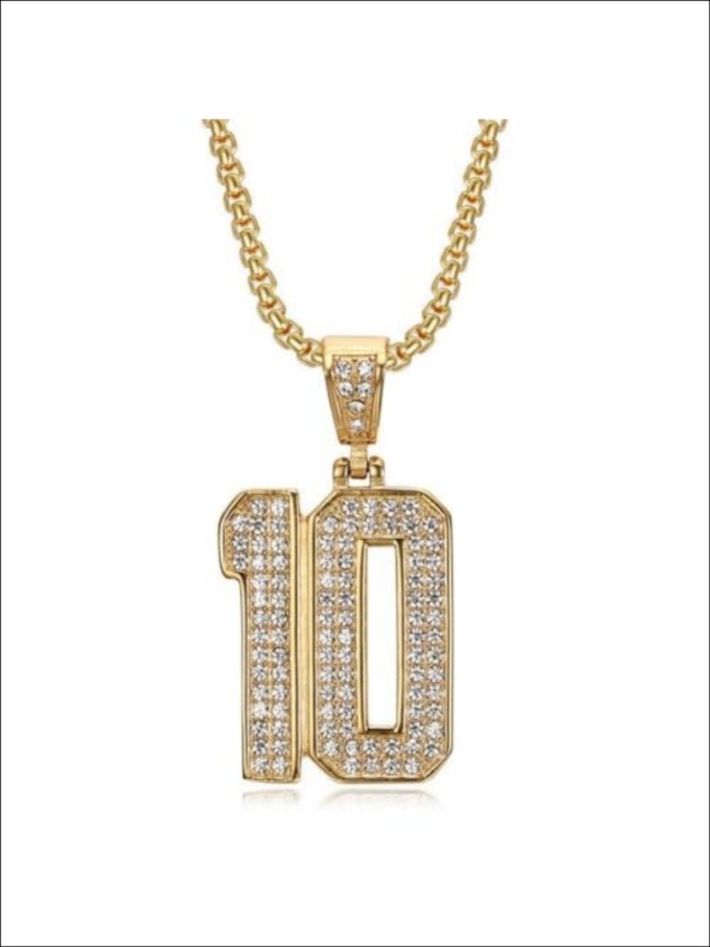 Hip Hop Stainless Steel Gold Plated Number 10 Pendant Necklace Curb Chain